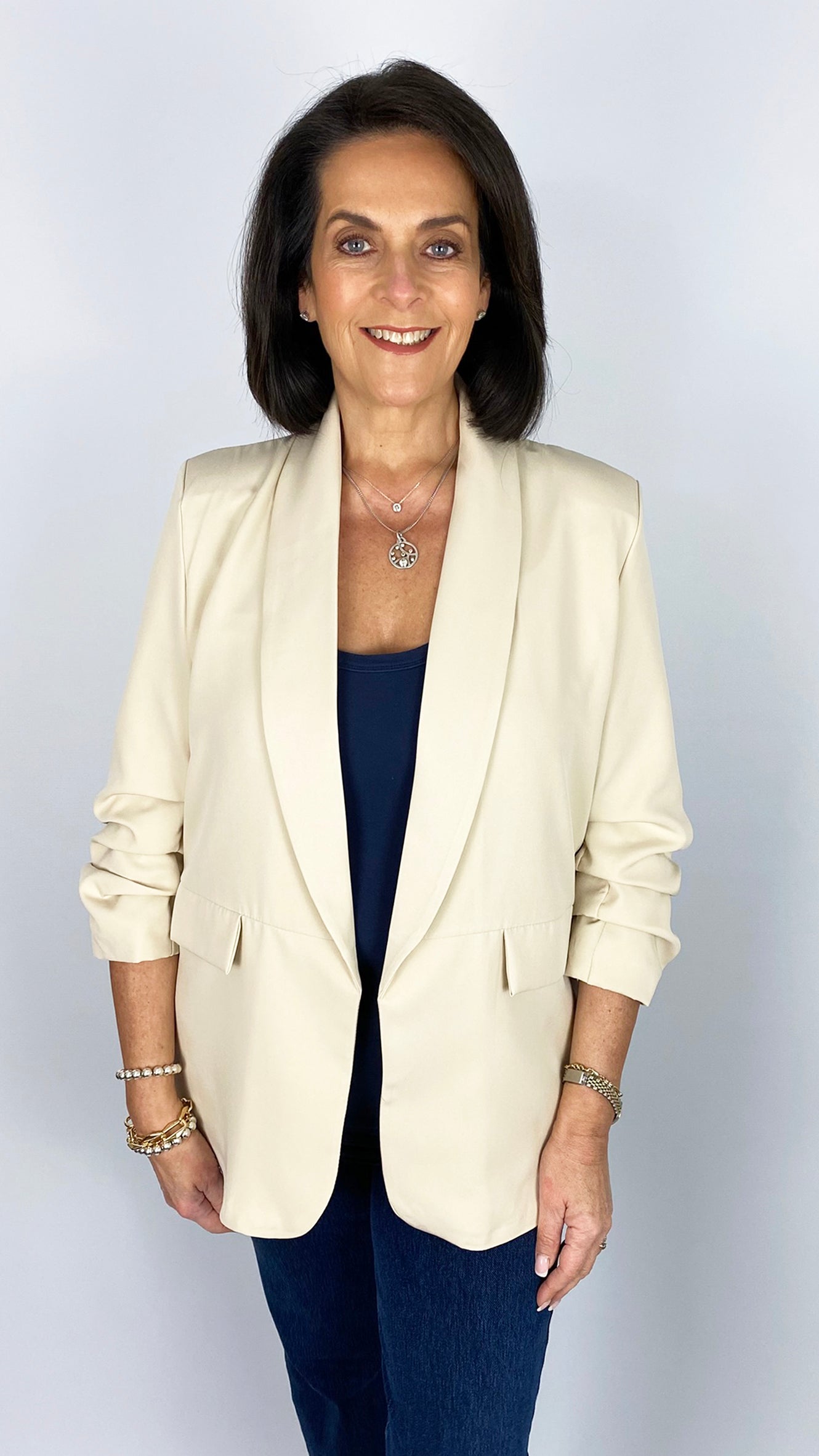 Ruche-sleeve blazer | Beige