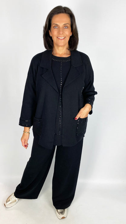 Studded edge-to-edge patch pocket knitted jacket | 2 Colours | by Malissa J