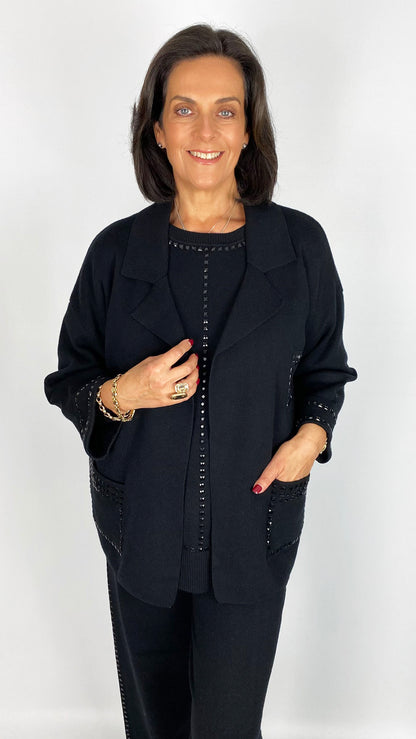 Studded edge-to-edge patch pocket knitted jacket | 2 Colours | by Malissa J