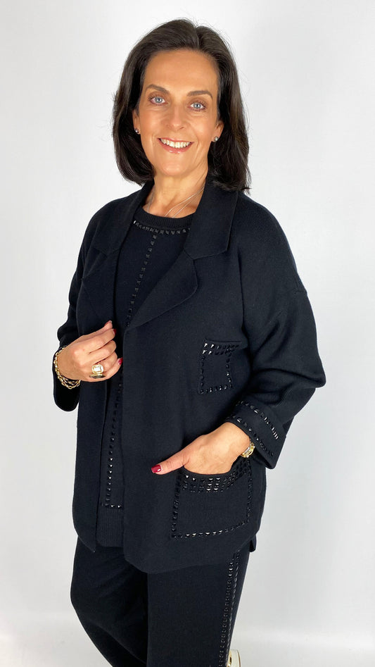 Studded edge-to-edge patch pocket knitted jacket | 2 Colours | by Malissa J