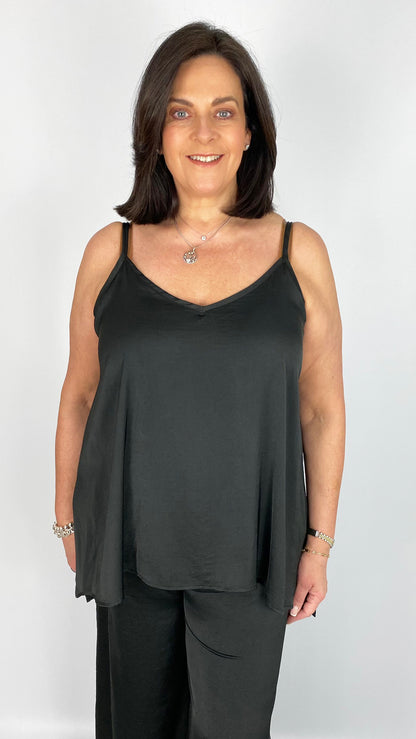 Dipped side satin strappy top by Mat (4 Colours)