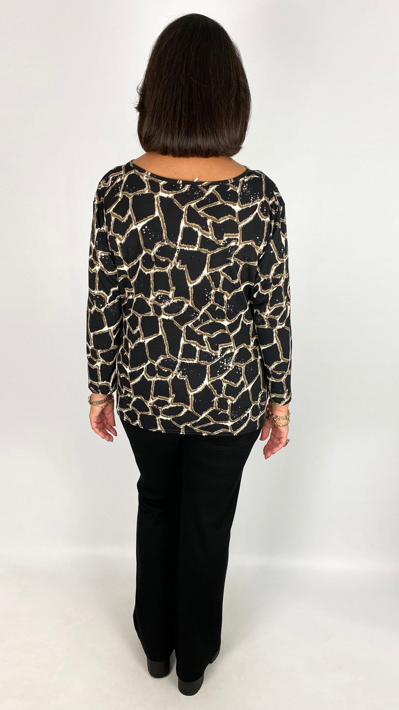 Print knot front shimmer long sleeve top | by Malissa J