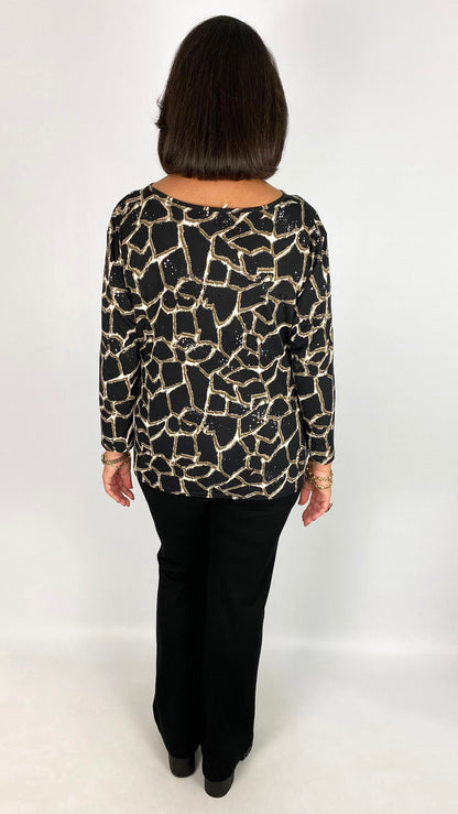Print knot front shimmer long sleeve top | by Malissa J