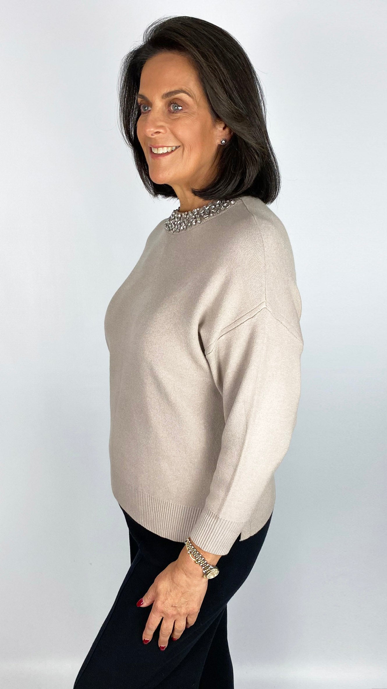 Rhinestone neck knitted jumper | 2 Colours | by Malissa J