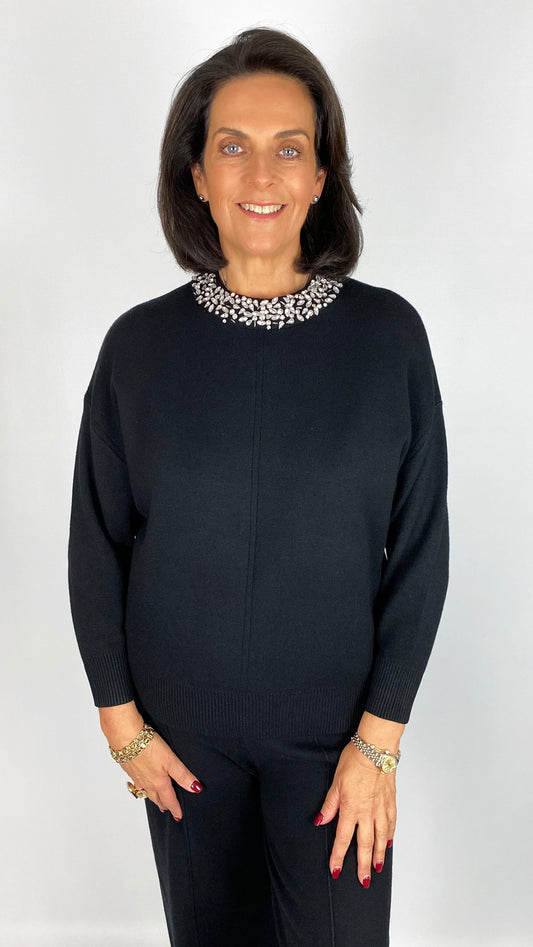 Rhinestone neck knitted jumper | 2 Colours | by Malissa J