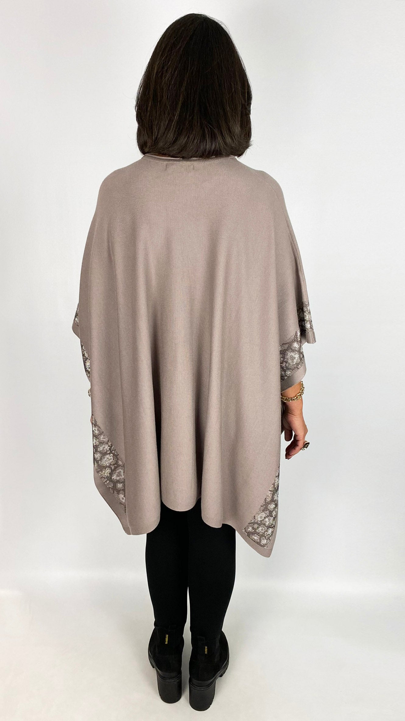 Leopard stud border poncho top & scarf set | Stone | by Malissa J