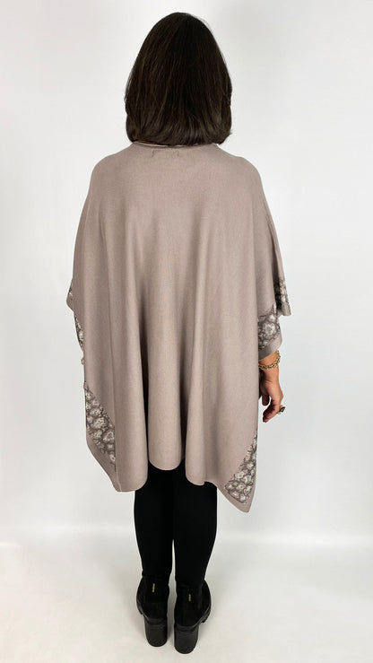 Leopard stud border poncho top & scarf set | Stone | by Malissa J
