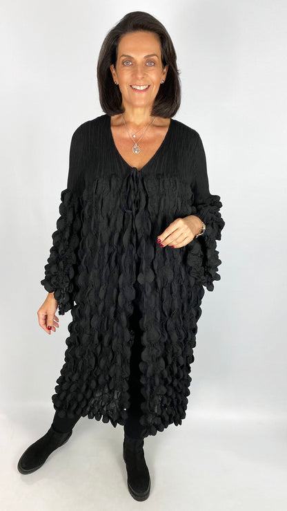 Tie-front bubble longline jacket | Black | by Malissa J