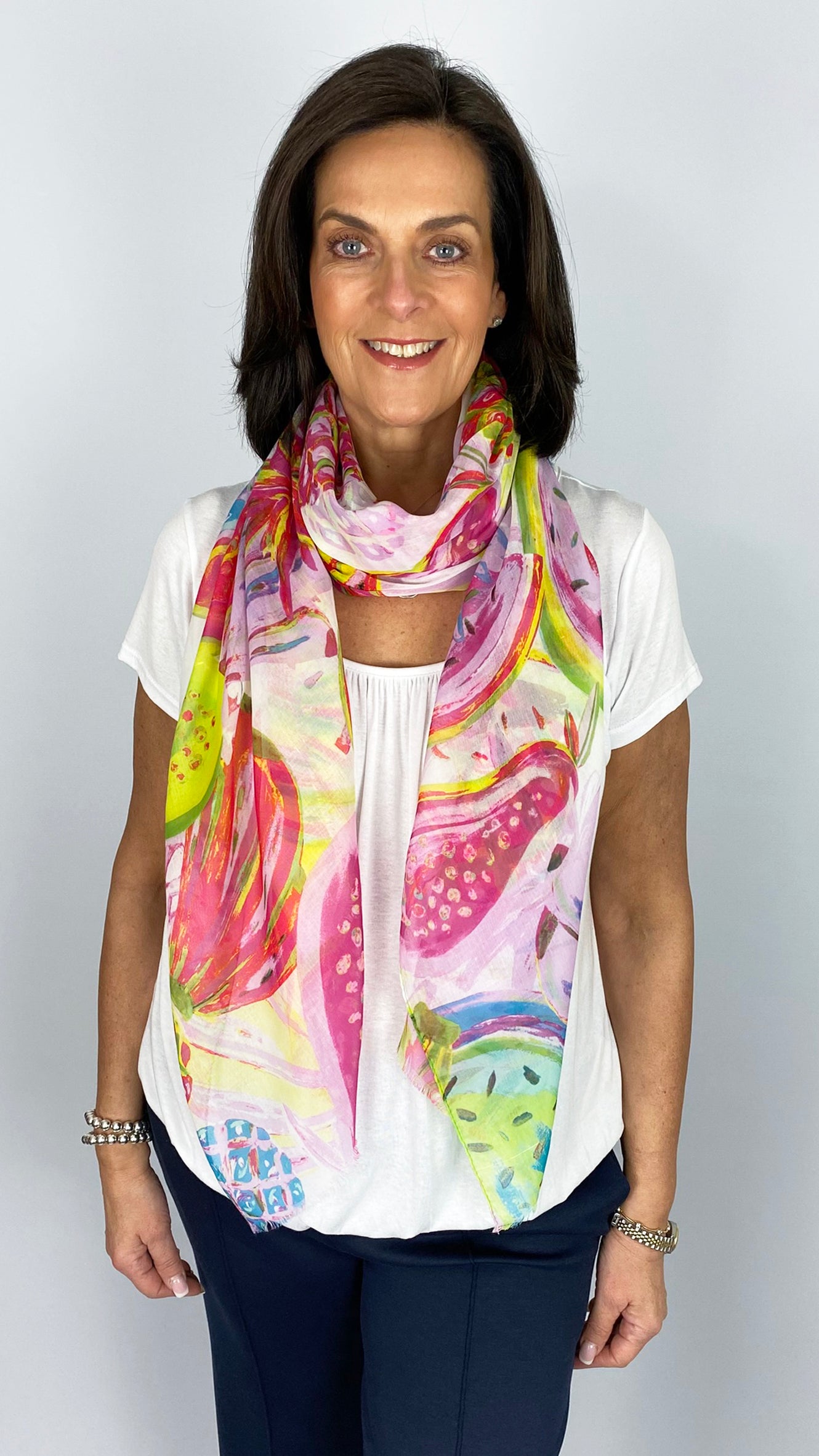Vibrant fruit print scarf by Malissa J | 2 Colours