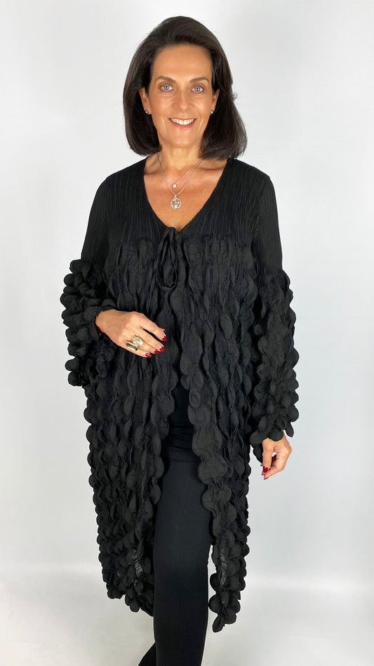 Tie-front bubble longline jacket | Black | by Malissa J