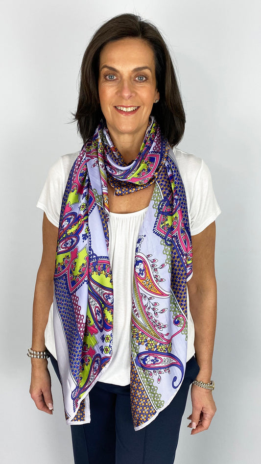Satin feel print scarf by Malissa J | Lilac