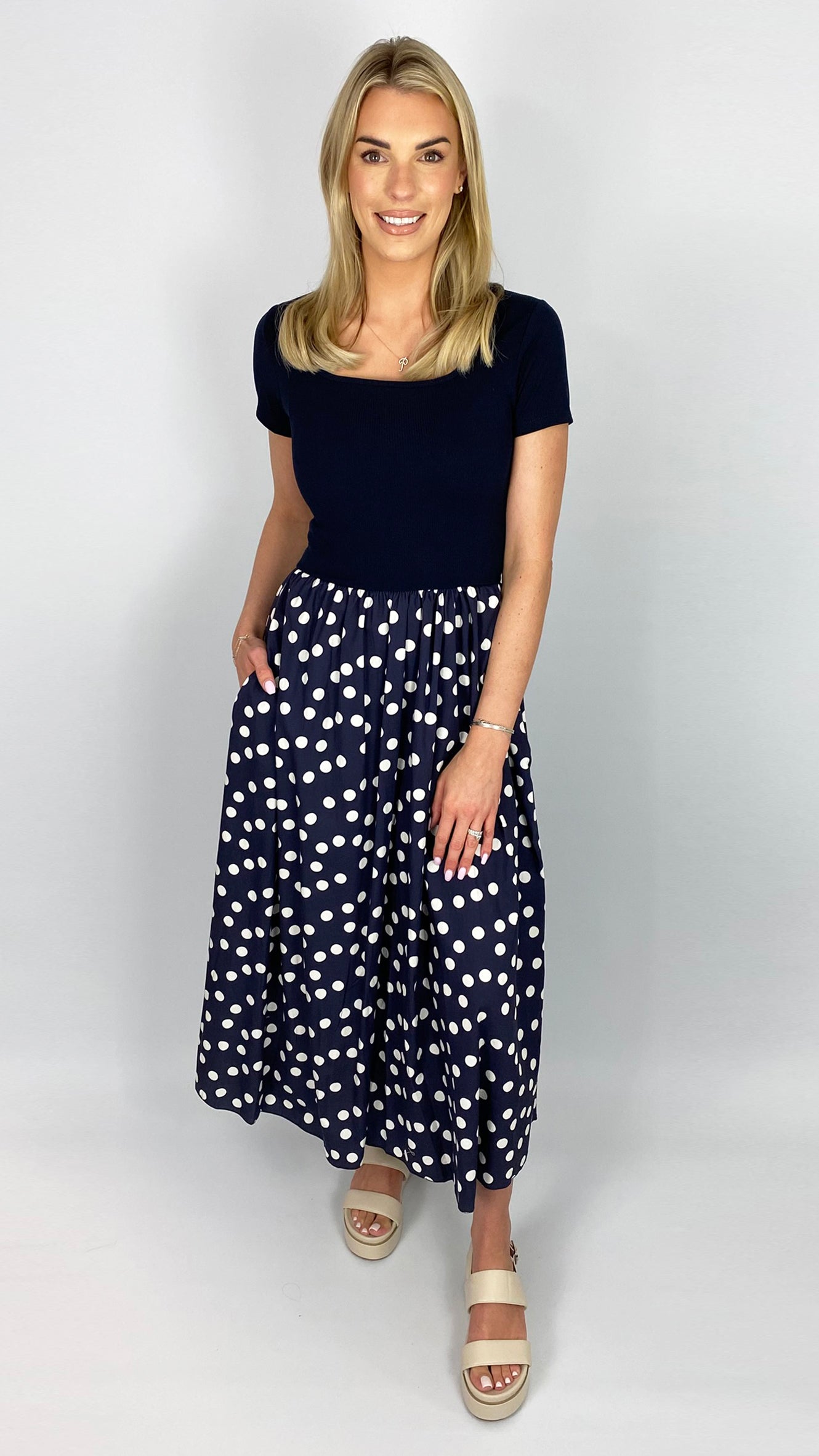 Jersey bodice polka dot pocket dress | 2 Colours | last 1  My Boutique
