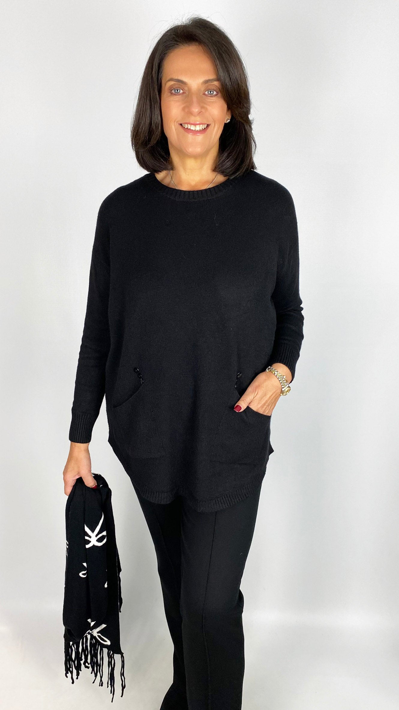 Button pocket jumper w/ coordinating scarf | 6 Colours