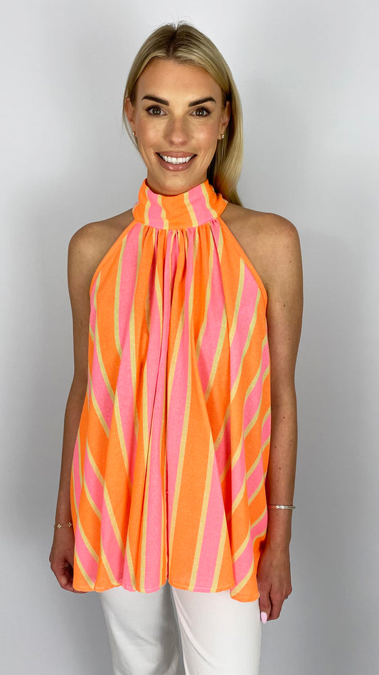 Stripe halterneck A-line top | 2 Colours