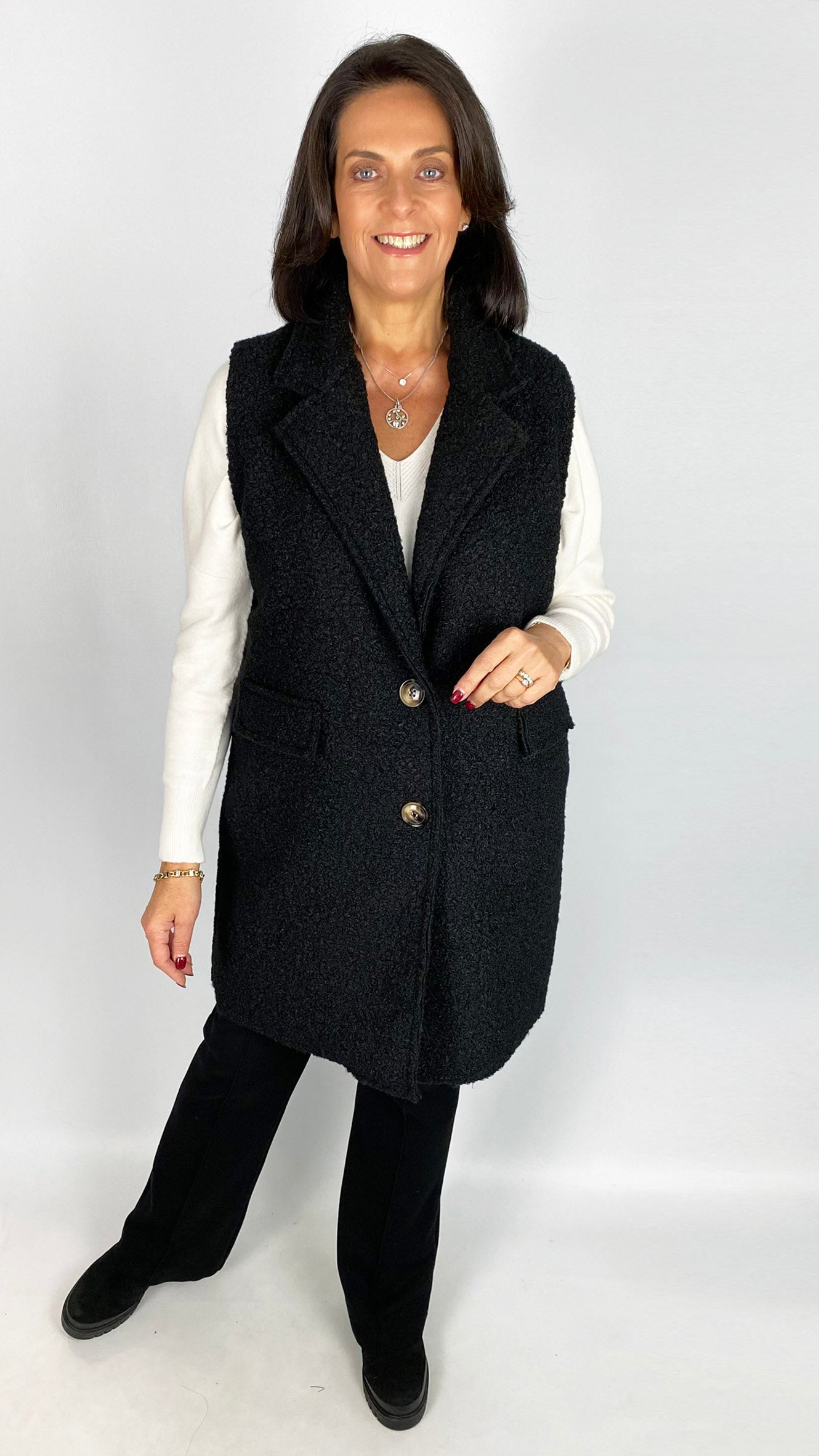 Boucle faux pocket midi gilet | Black