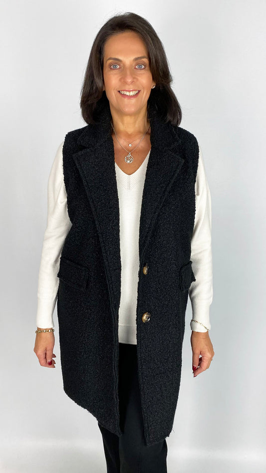 Boucle faux pocket midi gilet | Black
