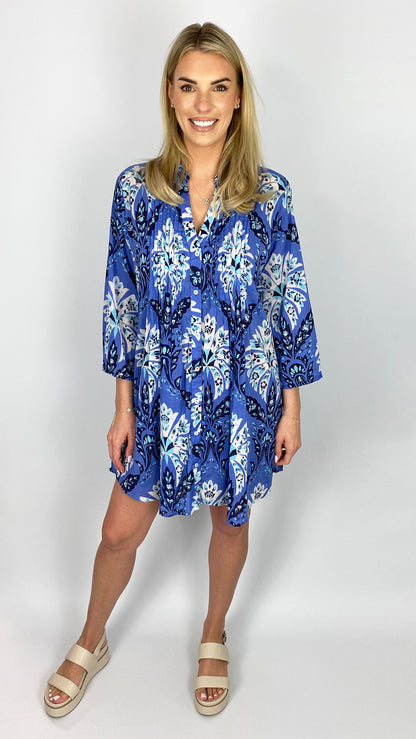Pleated print tunic by Lara Ethnics | Cornflower Floral | last 1