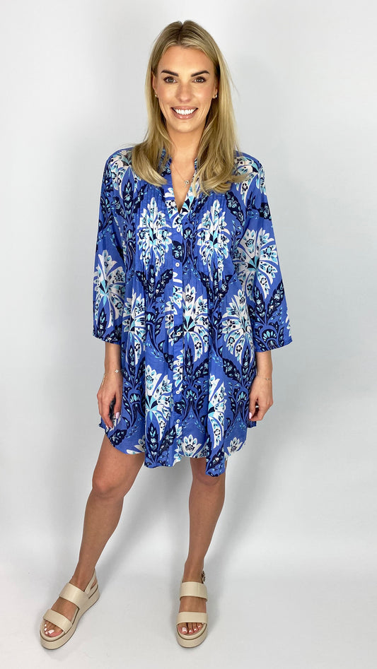 Pleated print tunic by Lara Ethnics | Cornflower Floral | last 1