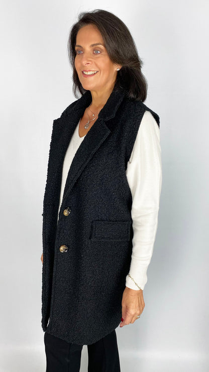 Boucle faux pocket midi gilet | Black