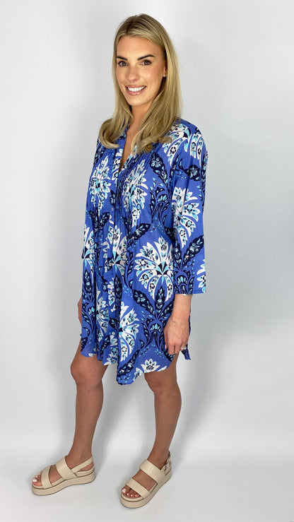 Pleated print tunic by Lara Ethnics | Cornflower Floral | last 1