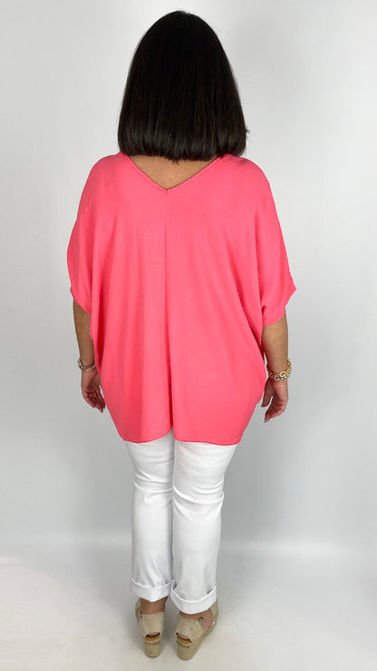 V front & back oversized top w/ necklace (4 Colours)