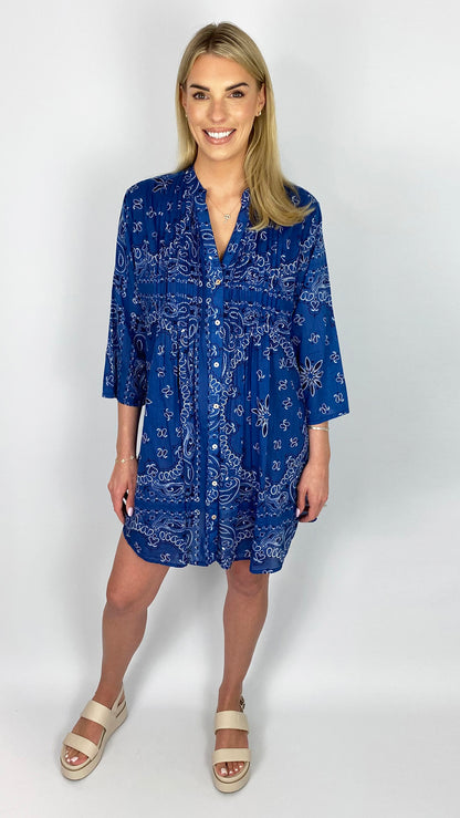 Pleated print tunic by Lara Ethnics | Cornflower Floral | last 1