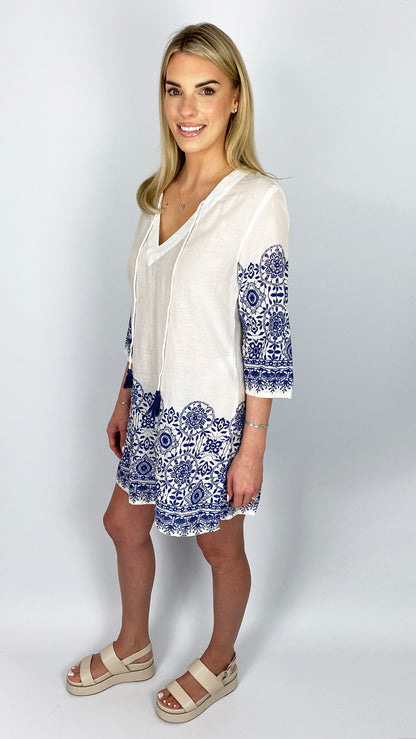 Print sleeve & hem v-neck tunic by Lara Ethnics | 2 Colours