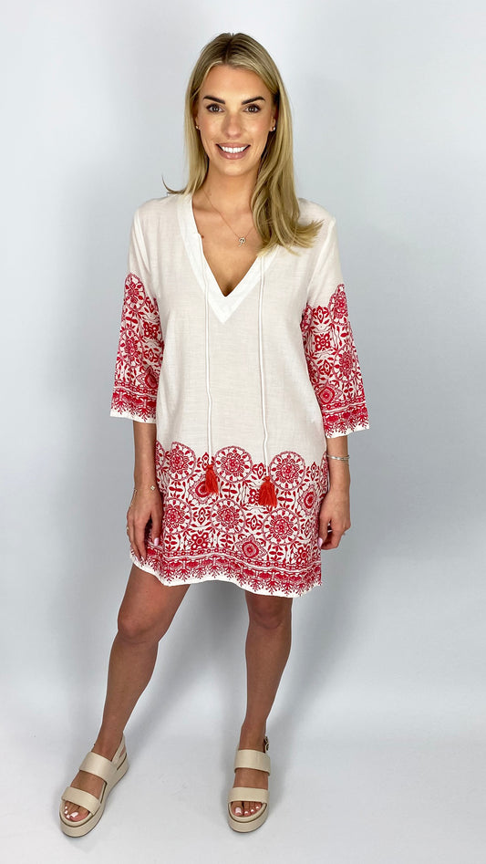 Print sleeve & hem v-neck tunic by Lara Ethnics | 2 Colours