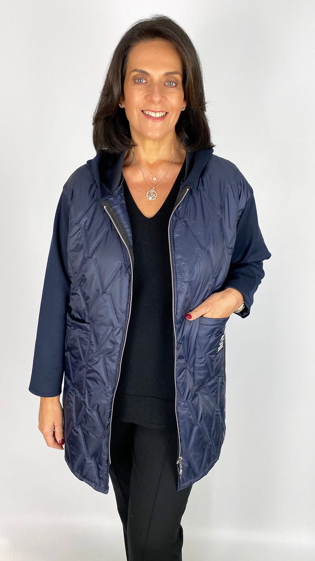 Quilted & jersey size adjustable hooded jacket | 4 Colours