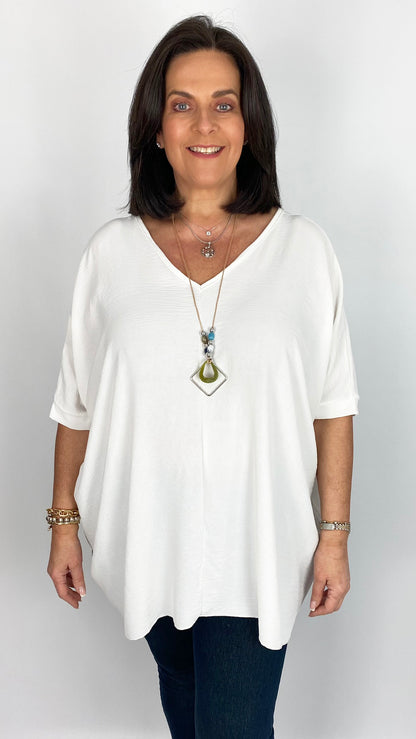 V front & back oversized top w/ necklace (4 Colours)