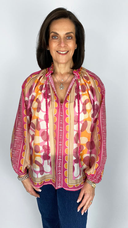 Print tie-or-not ruched neck blouse | 3 Colours | last 1s