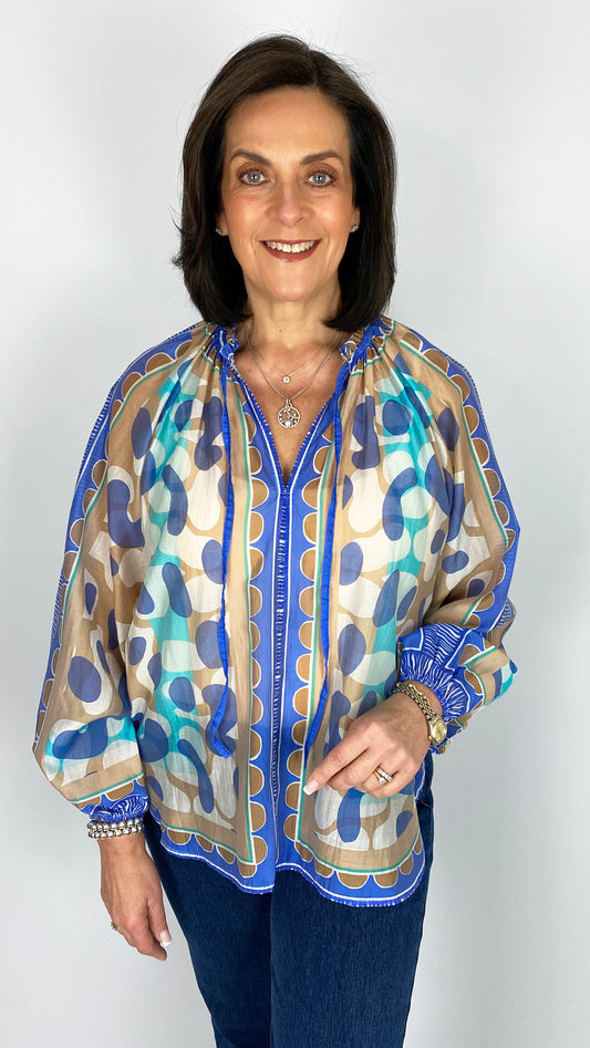 Print tie-or-not ruched neck blouse | 3 Colours