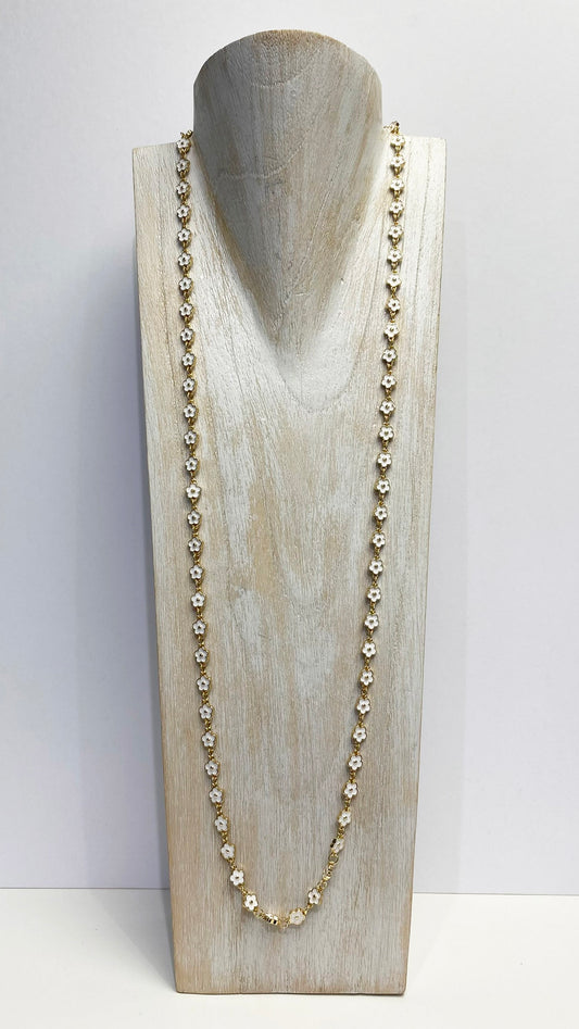 Daisy long necklace | Gold/White