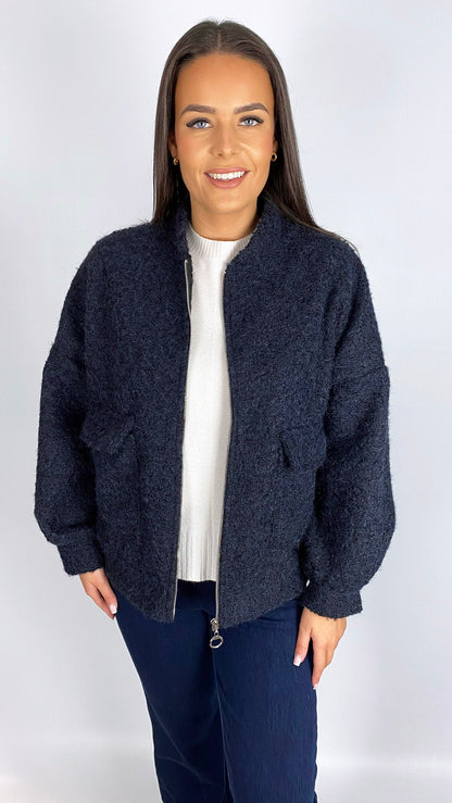 Zip-up fuzzy knit jacket | 5 Colours