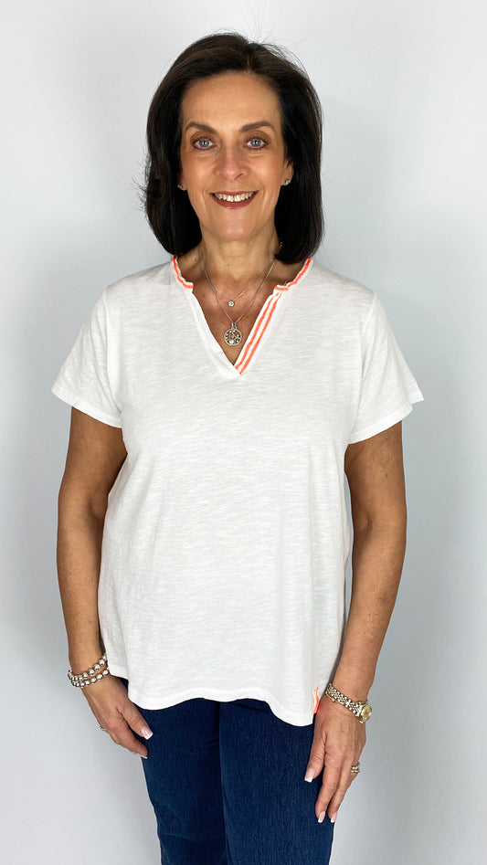 Cotton notch neck fluro trimmed t-shirt | 3 Colours