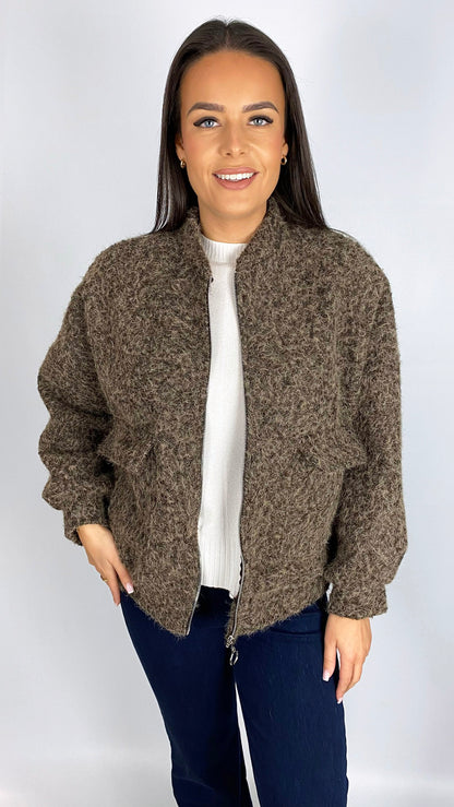 Zip-up fuzzy knit jacket | 5 Colours