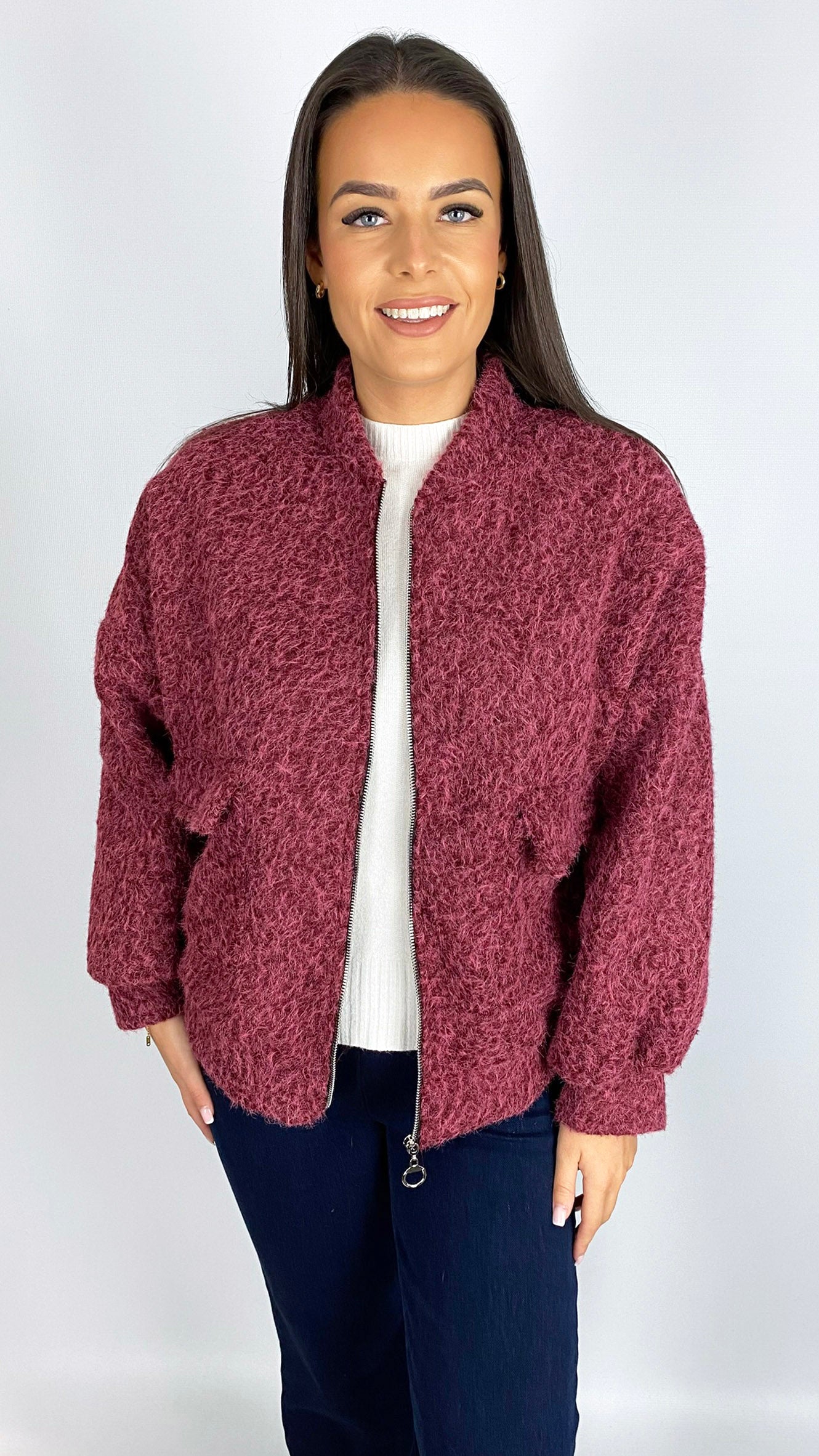 Zip-up fuzzy knit jacket | 5 Colours