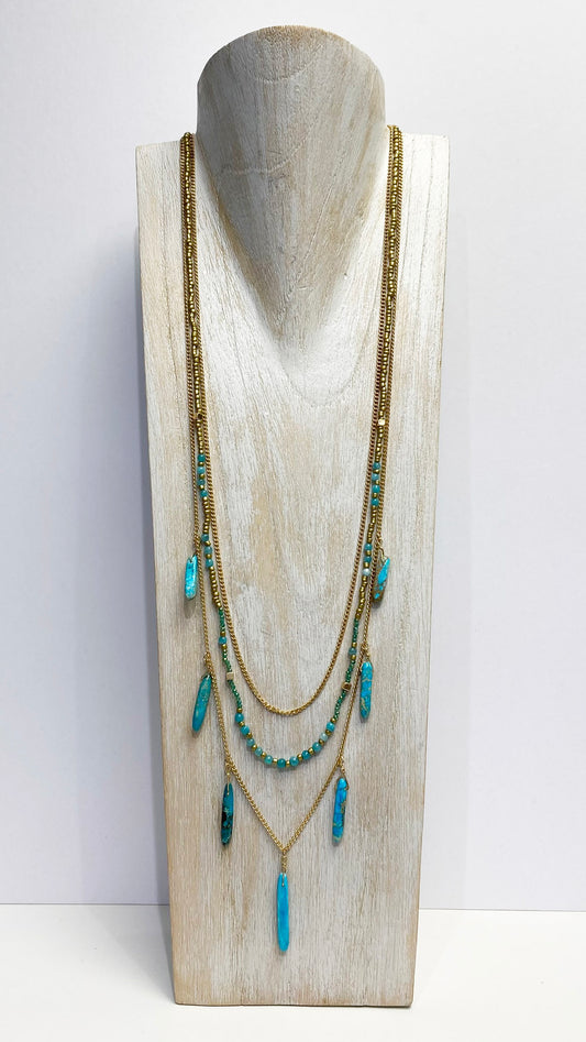 Jo layered long necklace | Turquoise/Gold