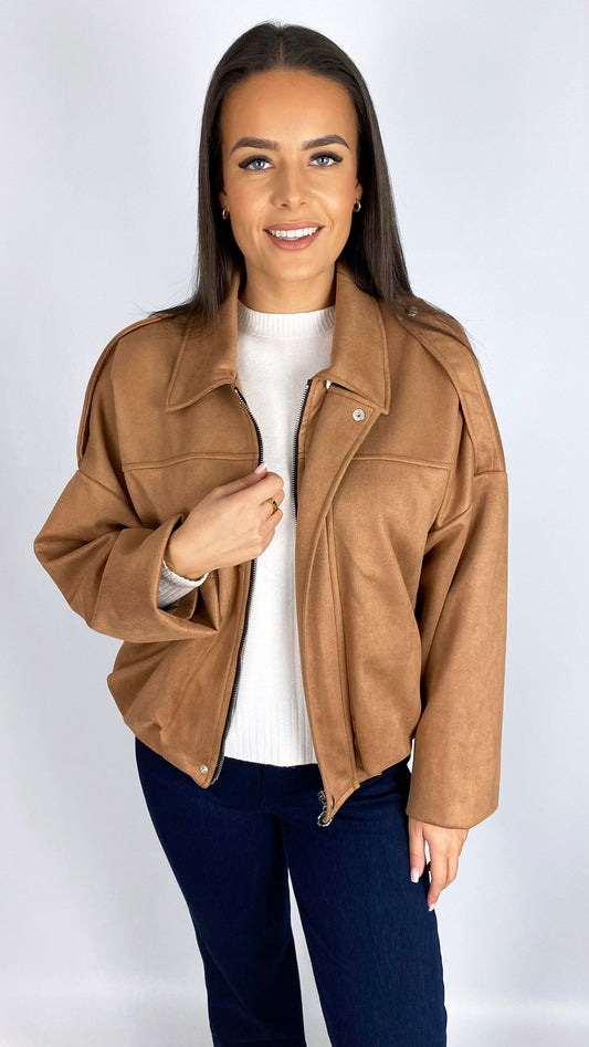 Suedette zip-up bomber jacket | 2 Colours