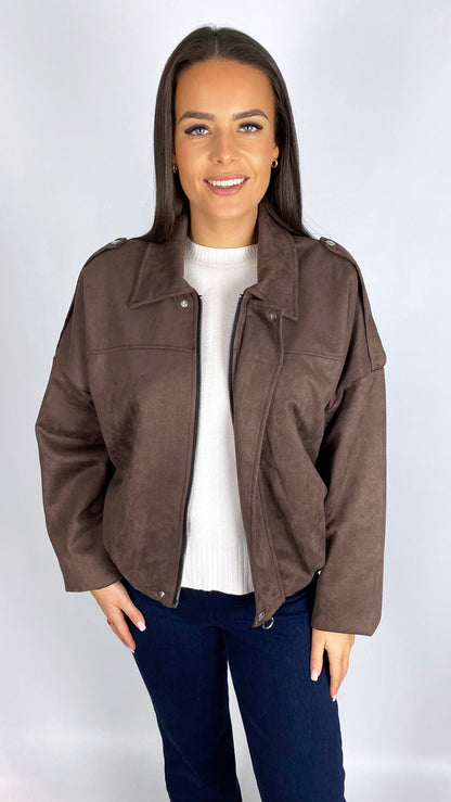 Suedette zip-up bomber jacket | 3 Colours