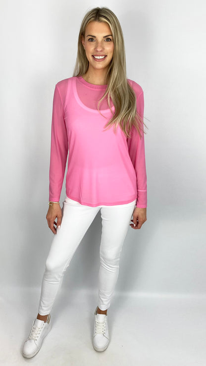 Mesh round neck long sleeve top (5 Colours)
