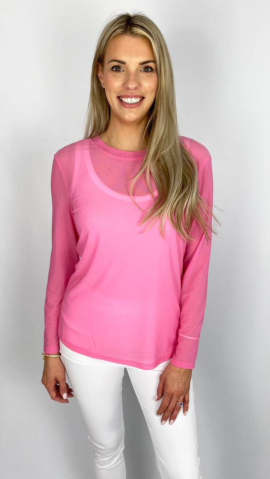 Mesh round neck long sleeve top (4 Colours) - last 1s