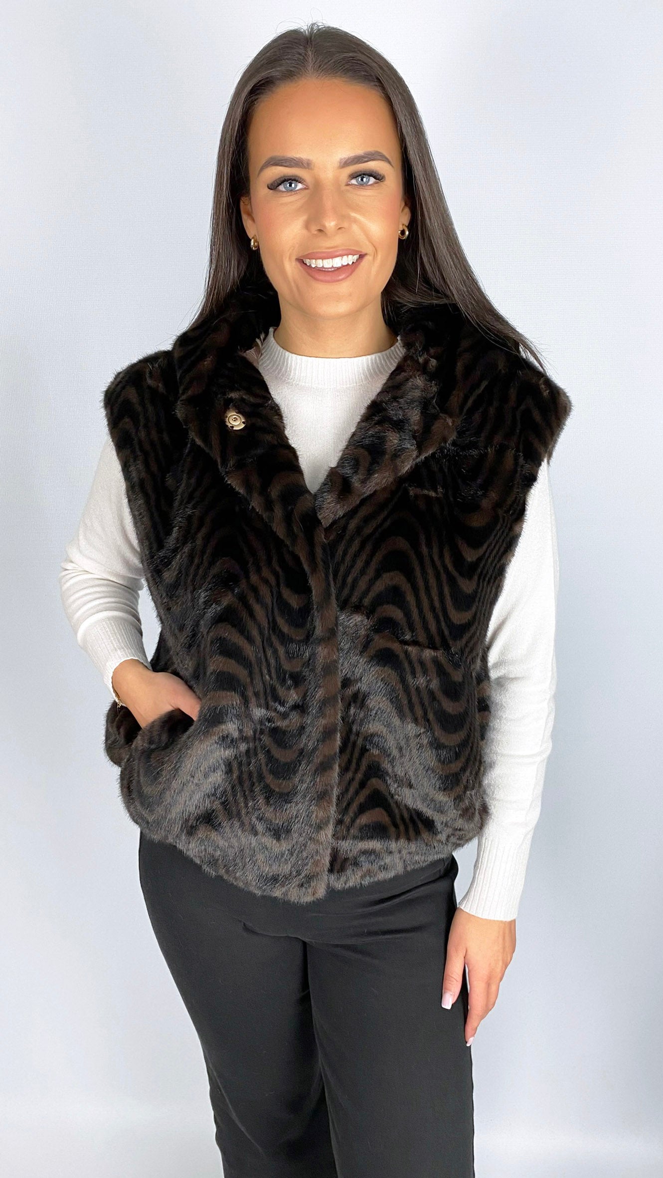 Hooded faux fur gilet | Swirl | by Malissa J