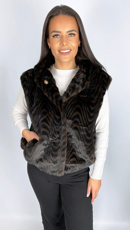 Hooded faux fur gilet | Swirl | by Malissa J