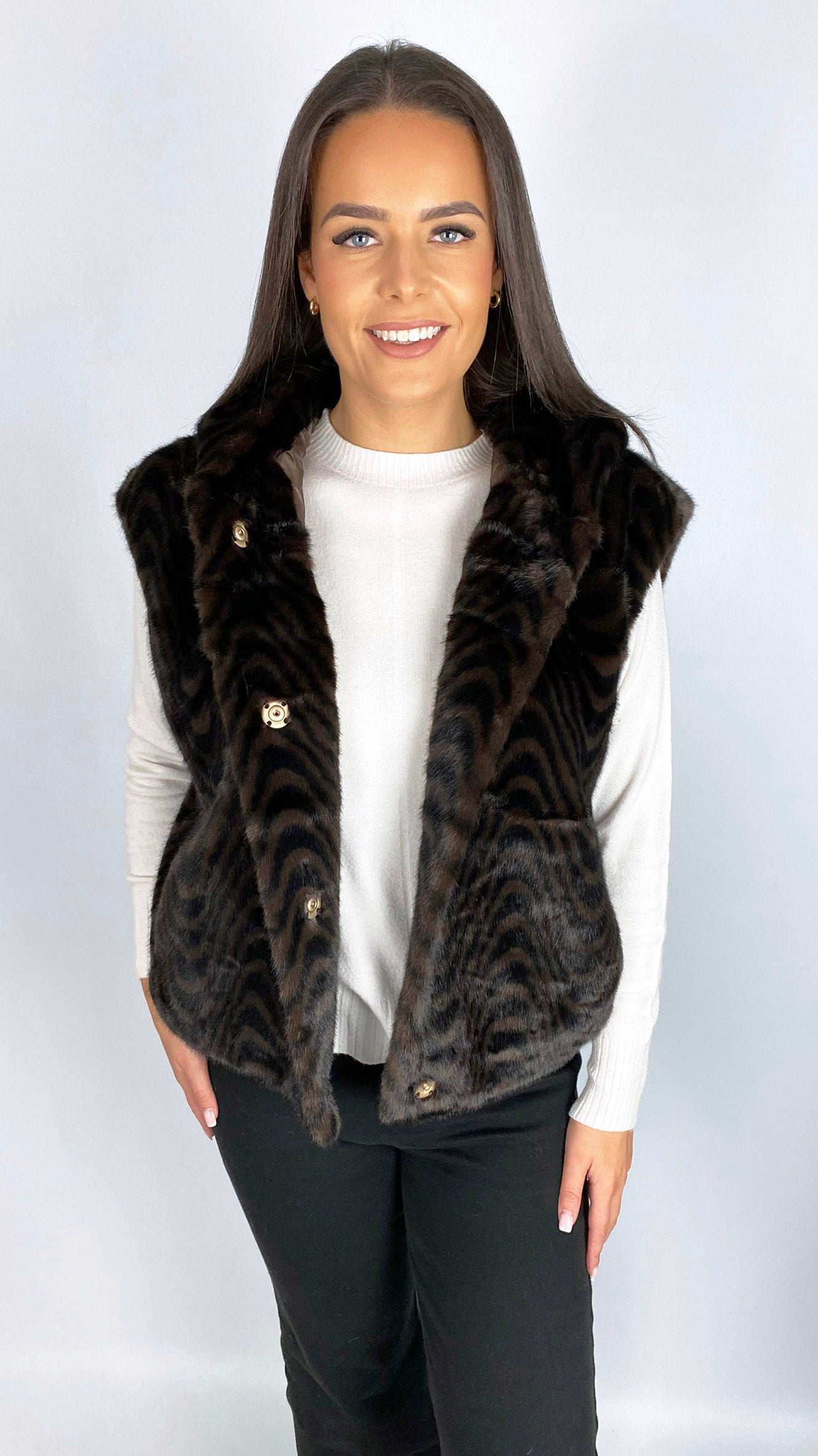 Hooded faux fur gilet | Swirl | by Malissa J