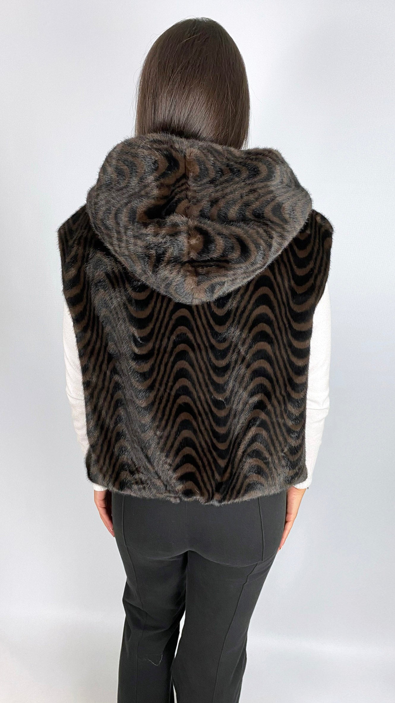 Hooded faux fur gilet | Swirl | by Malissa J