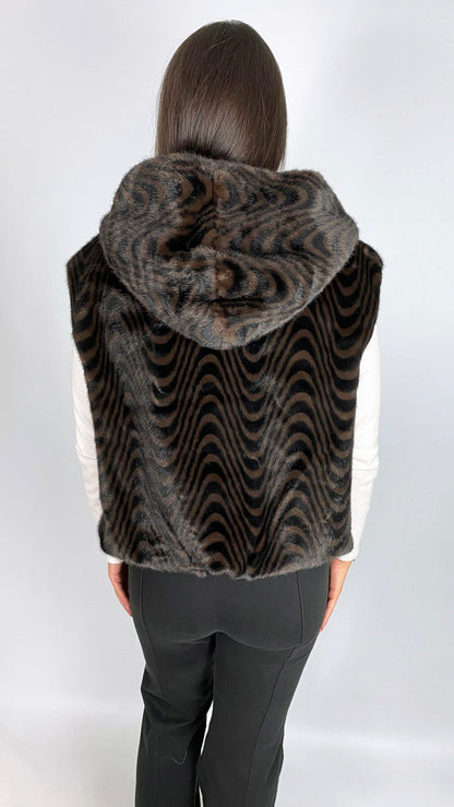Hooded faux fur gilet | Swirl | by Malissa J