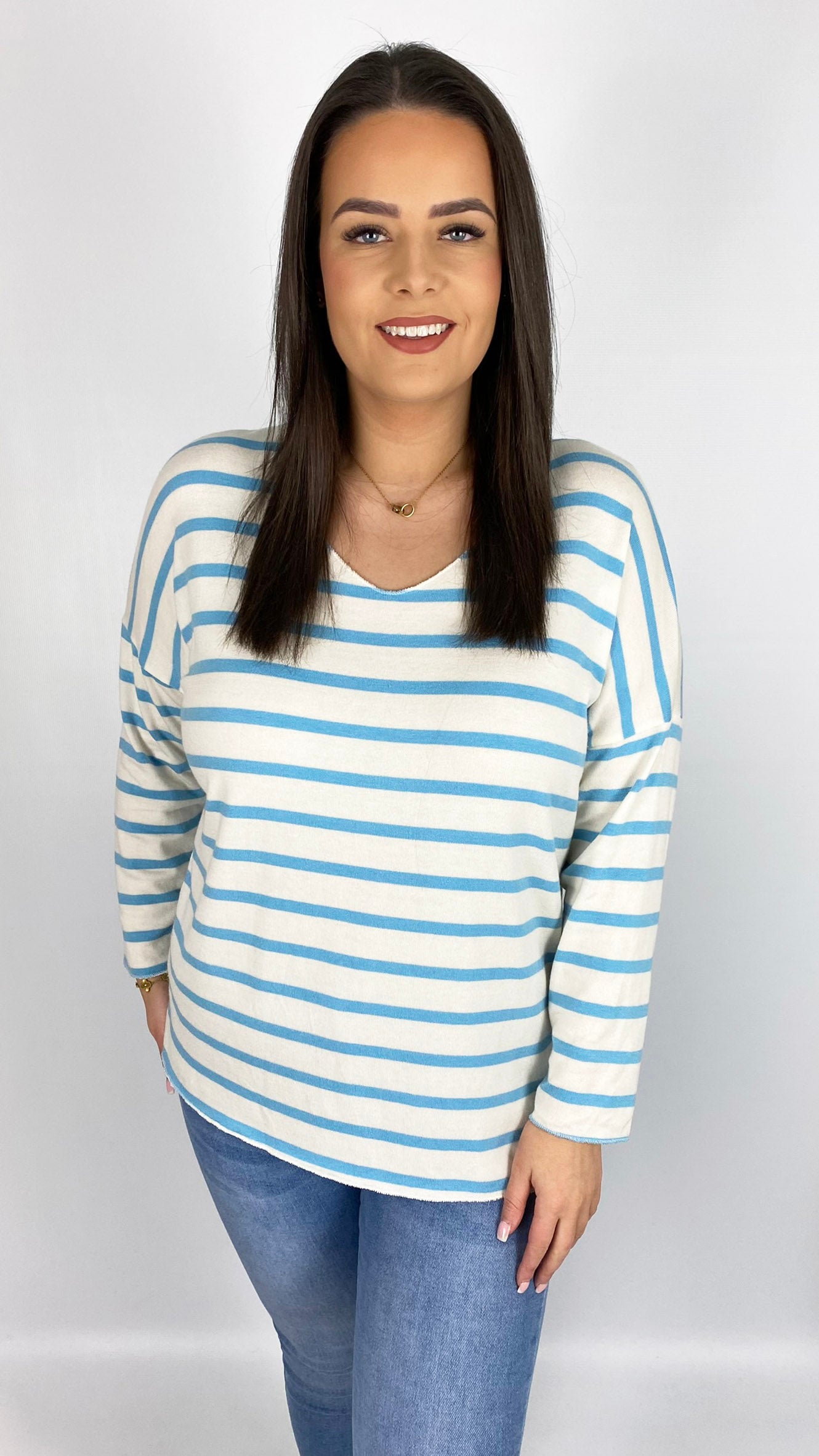 Soft touch stripe v-neck top | 6 Colours