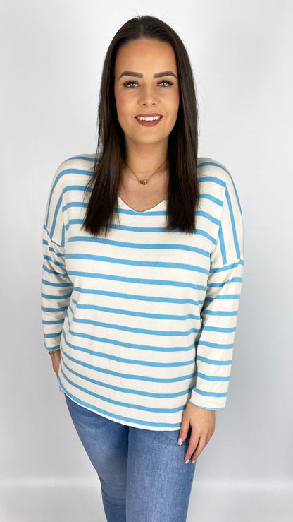 Soft touch stripe v-neck top | 6 Colours