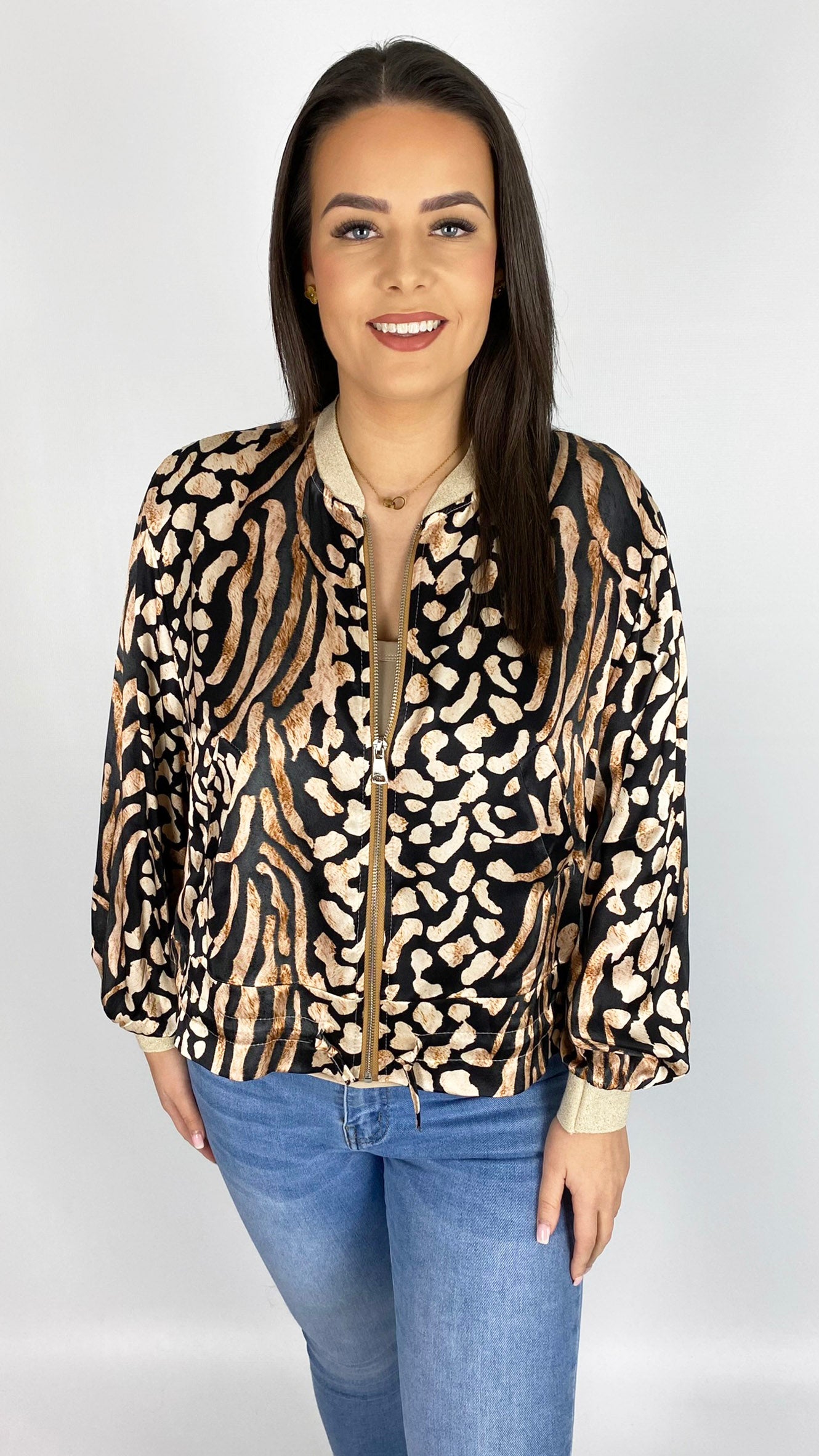 Sateen animal print zip jacket  | 3 Colours